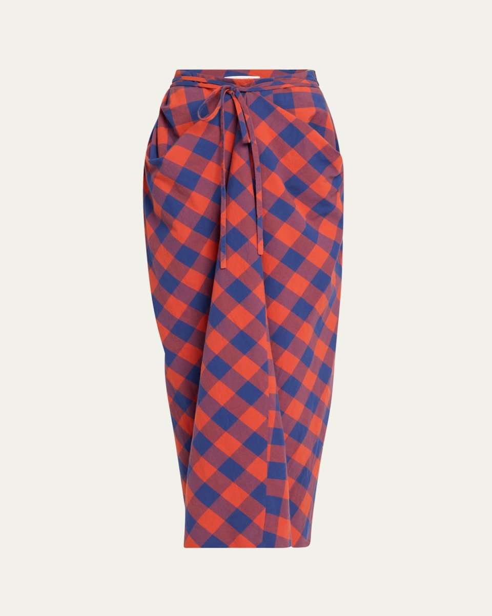 Esperanza Long Check Self-Tie Skirt